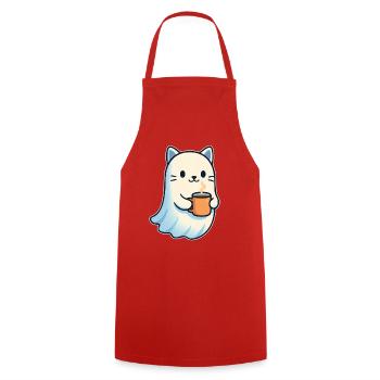 Kaffeegeist Katze mit Becher - Kochschürze - Rot - Vorne - AI Model Male 185 dark (185cm)