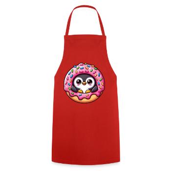 Cute Penguin Donut Dessert Whimsical Funny - Cooking Apron - red - Front - AI Model Male 185 dark (185cm)