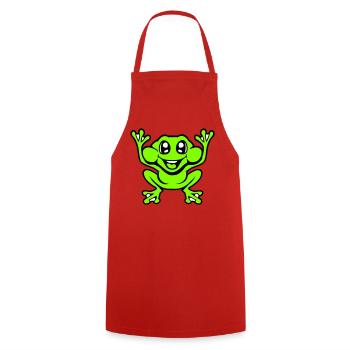 Frosch Kröte lacht lustig springt glücklich Comic  - Kochschürze - Rot - Vorne - AI Model Male 185 dark (185cm)