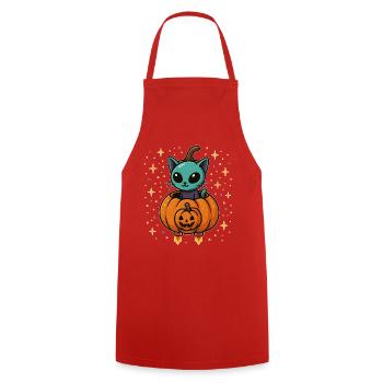 Cat Pumpkin: Halloween Pumpkin Flight - Cooking Apron - red - Front - AI Model Male 185 dark (185cm)