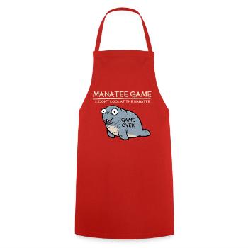 Manatee Game: Don't look at the manatee! Funny - Cooking Apron - red - Front - AI Model Male 185 dark (185cm)