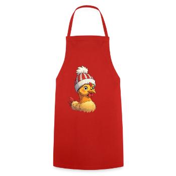 Küken mit Strickmütze - Kochschürze - Rot - Vorne - AI Model Male 185 dark (185cm)