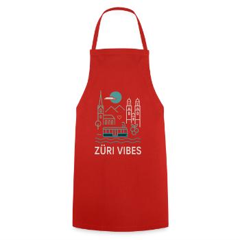 Zürich Vibes Tram Berge See - Kochschürze - Rot - Vorne - AI Model Male 185 dark (185cm)