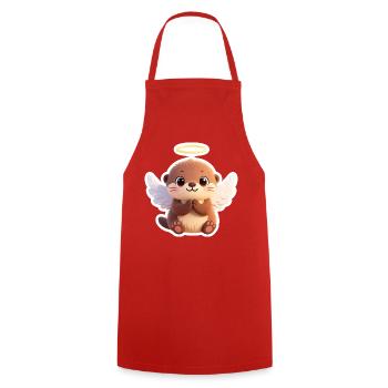 Cute Otter Angel with Wings and Halo - Cooking Apron - red - Front - AI Model Male 185 dark (185cm)
