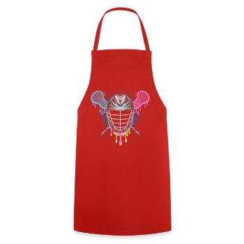 Lacrosse Helmet with Crossed Sticks In Blue - Cooking Apron - red - Front - AI Model Male 185 dark (185cm)