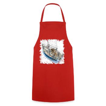 Sailing Yacht Sketches Overlay CAD Design - Cooking Apron - red - Front - AI Model Male 185 dark (185cm)