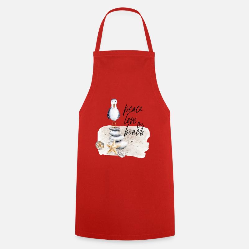 Beach Bird on Stone Stack Watercolors - Cooking Apron - red
