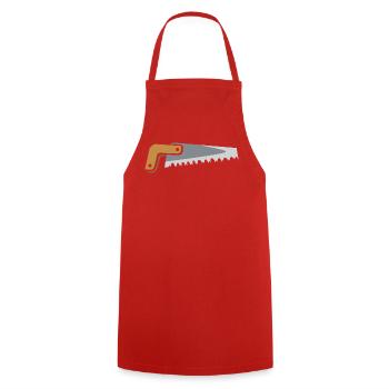 Illustration de scie de style bande dessinée - Graphique d’outil - Tablier de cuisine - rouge - Devant - AI Model Male 185 dark (185cm)