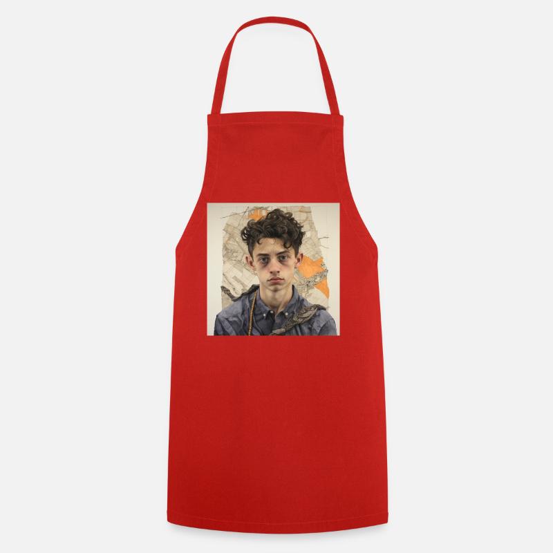 Portrait de cheveux ébouriffés en patchwork - Tablier de cuisine - rouge