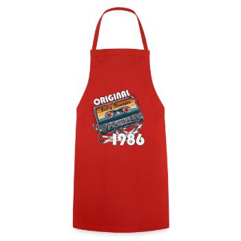 Cassette 40ème Anniversaire Novembre Millésime 1986 - Tablier de cuisine - rouge - Devant - AI Model Male 185 dark (185cm)