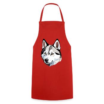 Wolf Head Head Illustration - Cooking Apron - red - Front - AI Model Male 185 dark (185cm)
