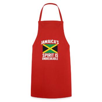 Jamaica Spirit Unbreakable, Jamaican  - Cooking Apron - red - Front - AI Model Male 185 dark (185cm)