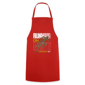 🏃‍♂️Green “Running on Faith – Hebrews 12:1” - Cooking Apron - red - Front - AI Model Male 185 dark (185cm)