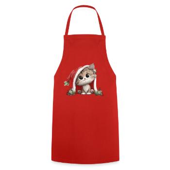 Chaton en chapeau de Noël rouge Chat de Noël - Tablier de cuisine - rouge - Devant - AI Model Male 185 dark (185cm)