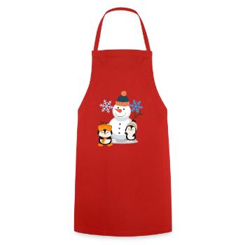 Winterfreude Schneemann Pinguine - Kochschürze - Rot - Vorne - AI Model Male 185 dark (185cm)