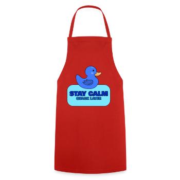 Stay Calm, Quack Later – Blue Duck Design - Cooking Apron - red - Front - AI Model Male 185 dark (185cm)