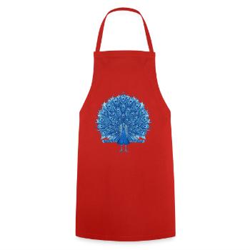 Cobalt Blue Peacock Fan - Cooking Apron - red - Front - AI Model Male 185 dark (185cm)
