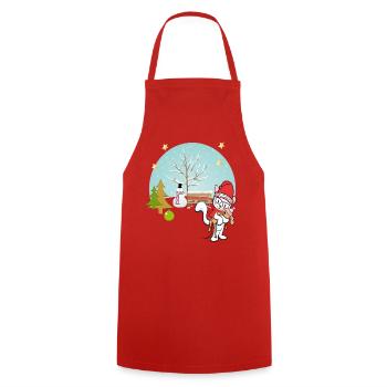 Cat with teddy bear in winter - Cooking Apron - red - Front - AI Model Male 185 dark (185cm)