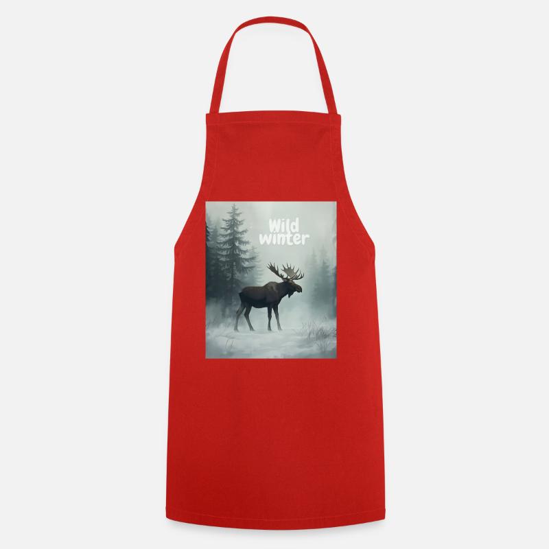 Wild Winter Moose - Cooking Apron - red