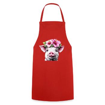 Hibiscus Crown Pig - Cooking Apron - red - Front - AI Model Male 185 dark (185cm)