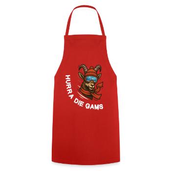 Hurray the chamois – Fun après-ski & huts Spruc - Cooking Apron - red - Front - AI Model Male 185 dark (185cm)
