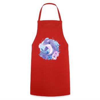 Dolphin in the flower circle - Cooking Apron - red - Front - AI Model Male 185 dark (185cm)