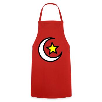 Mondsichel & Stern | Islamisches Symbol Line Art - Kochschürze - Rot - Vorne - AI Model Male 185 dark (185cm)