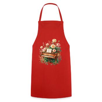 Rose Piano: Floral Piano Art - Cooking Apron - red - Front - AI Model Male 185 dark (185cm)