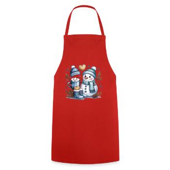 Winter Magic Snowman Cocoa - Cooking Apron - red - Front - AI Model Male 185 dark (185cm)