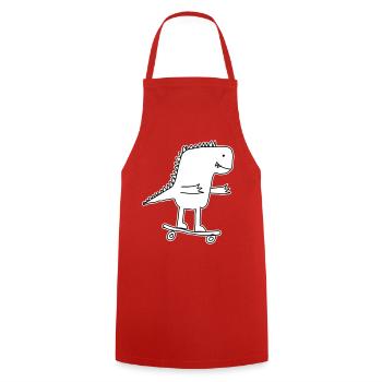Dino Skateboard Cartoon, Cool Dinosaur Nerd Kids - Cooking Apron - red - Front - AI Model Male 185 dark (185cm)