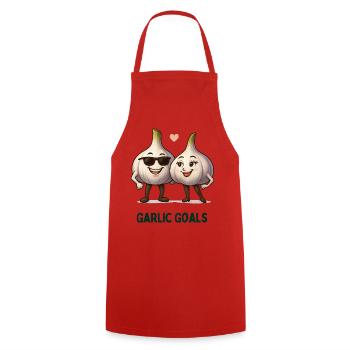 Garlic Goals Paar Knoblauch karikatur  - Kochschürze - Rot - Vorne - AI Model Male 185 dark (185cm)