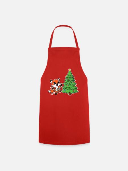 Fuchs mit Lichterkette und Tannenbaum - Kochschürze - Rot