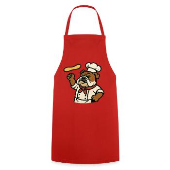 Bulldogge Chef Pizzateig Werfen Cartoon Design - Kochschürze - Rot - Vorne - AI Model Male 185 dark (185cm)