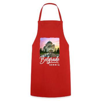 Belgrade, Serbia - Cooking Apron - red - Front - AI Model Male 185 dark (185cm)