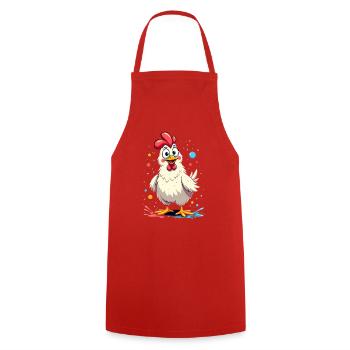 Colorful chicken motif - Cooking Apron - red - Front - AI Model Male 185 dark (185cm)