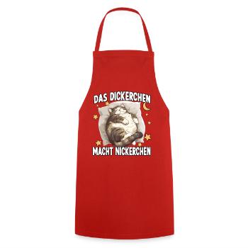 Morgenmuffel Katzen T – Lustiges Katzen Nachthemd  - Kochschürze - Rot - Vorne - AI Model Male 185 dark (185cm)
