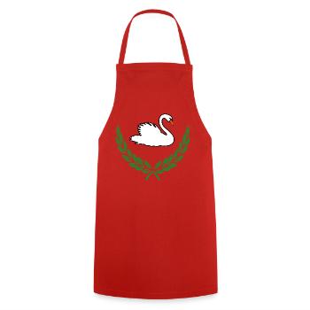 Swan in Green Laurel Wreath - Cooking Apron - red - Front - AI Model Male 185 dark (185cm)