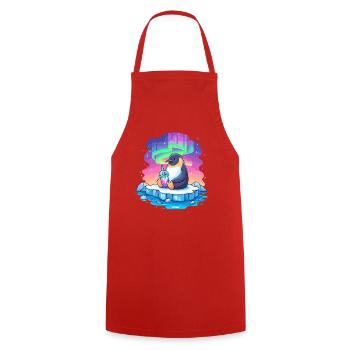 Pinguin am Polarlicht Drink - Kochschürze - Rot - Vorne - AI Model Male 185 dark (185cm)