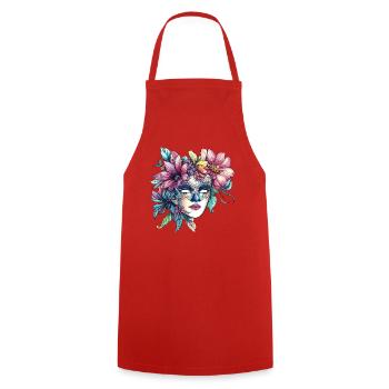 Masque floral dans un style bal masqué - Tablier de cuisine - rouge - Devant - AI Model Male 185 dark (185cm)