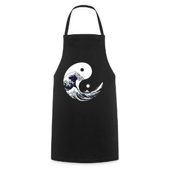 Yin yang wave Kanagawa - Cooking Apron - black - Front - AI Model Male 185 dark (185cm)