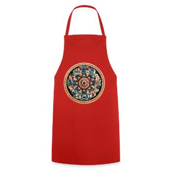 Ornement floral rond Mandala - Tablier de cuisine - rouge - Devant - AI Model Male 185 dark (185cm)