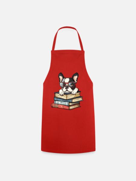Süßes Boston-Terrier-Hundelesebuch mit Brille - Kochschürze - Rot