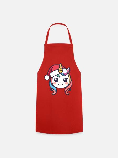 Weihnachtsunikorn Kawaii mit Mütze - Kochschürze - Rot