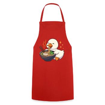 Goose with noodles ramen kawaii goose - Cooking Apron - red - Front - AI Model Male 185 dark (185cm)