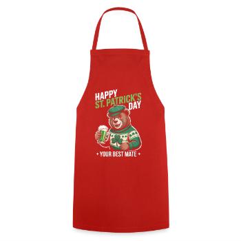 St Patrick's Bär mit Grünem Mantel - Kochschürze - Rot - Vorne - AI Model Male 185 dark (185cm)