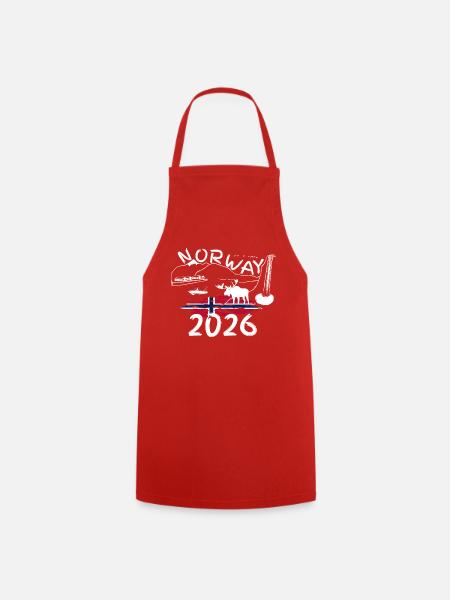 Norwegen 2026 Makrelen mit Bergen und Elch Angeln - Kochschürze - Rot