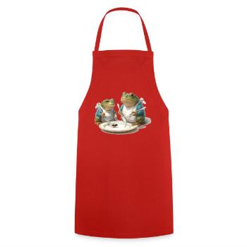Frog Dinner: Fly on a Plate - Cooking Apron - red - Front - AI Model Male 185 dark (185cm)