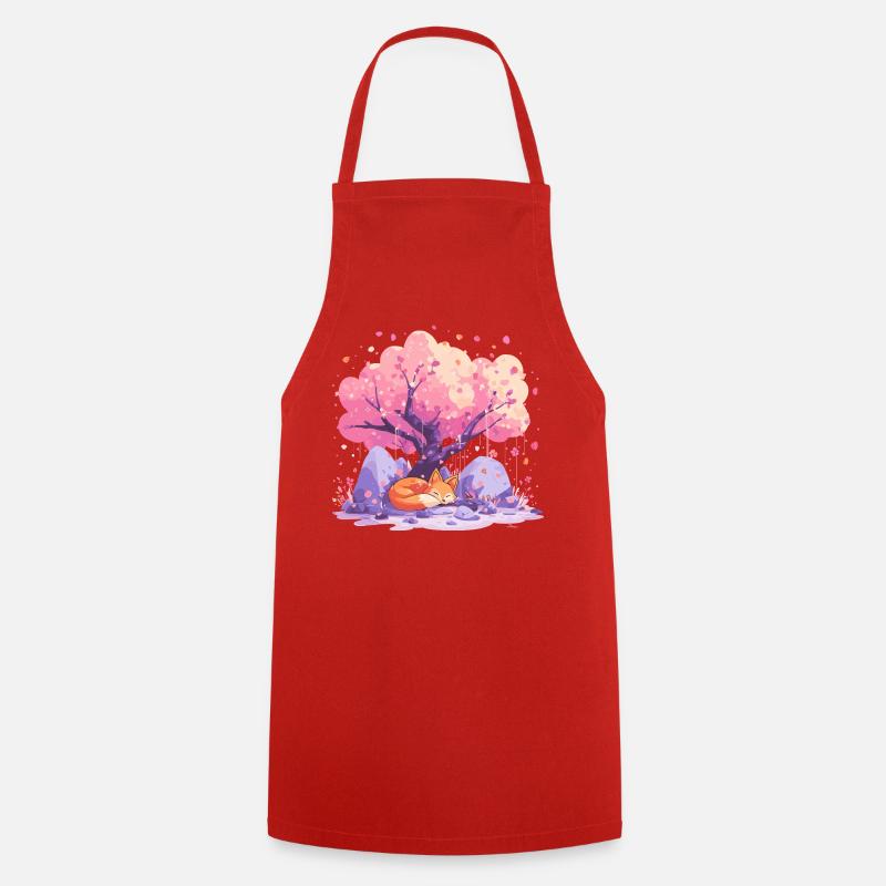 Sleeping fox under cherry tree Cooking Apron