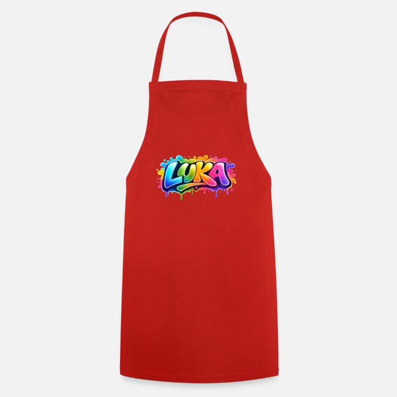 Graffiti LUKA Name Gift Ideal Printable - Cooking Apron - red