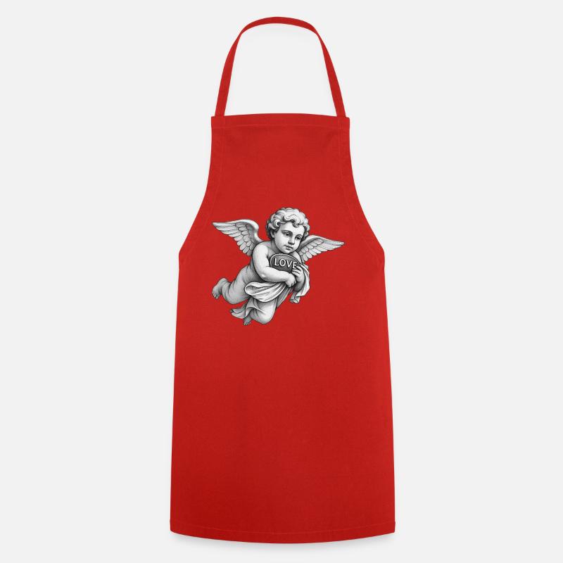 CUPID CHERUB - black & white - Cooking Apron - red